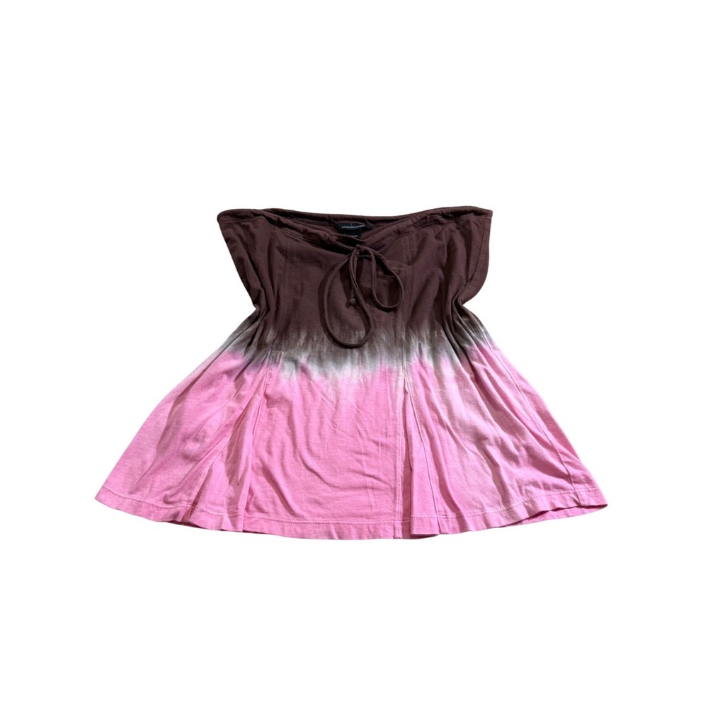 Y2K Moda International Tube Top M Brown Pink Ombre Dip Dye Peplum 2000s Festival
